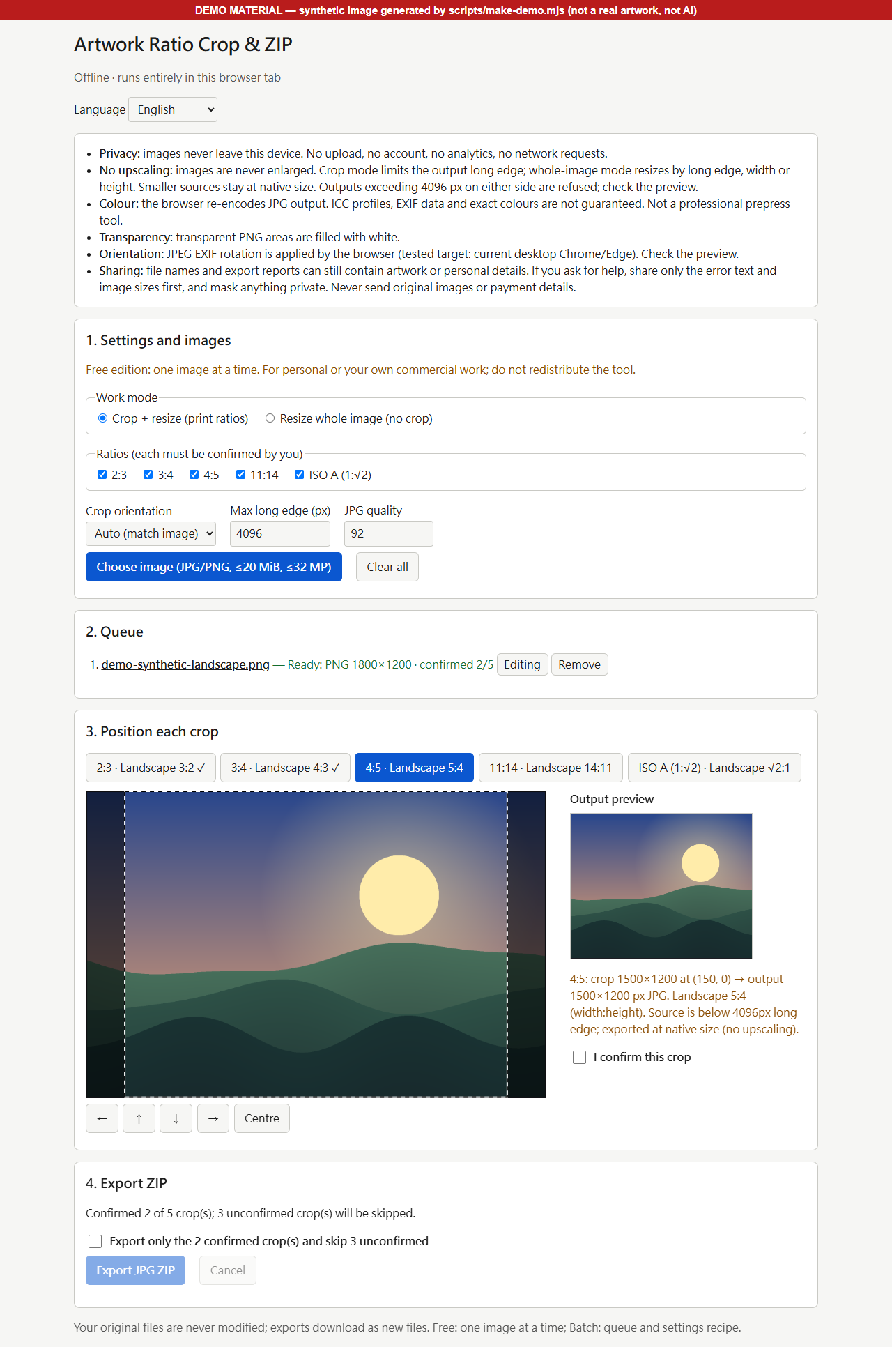 Ratio tabs and individual crop confirmation