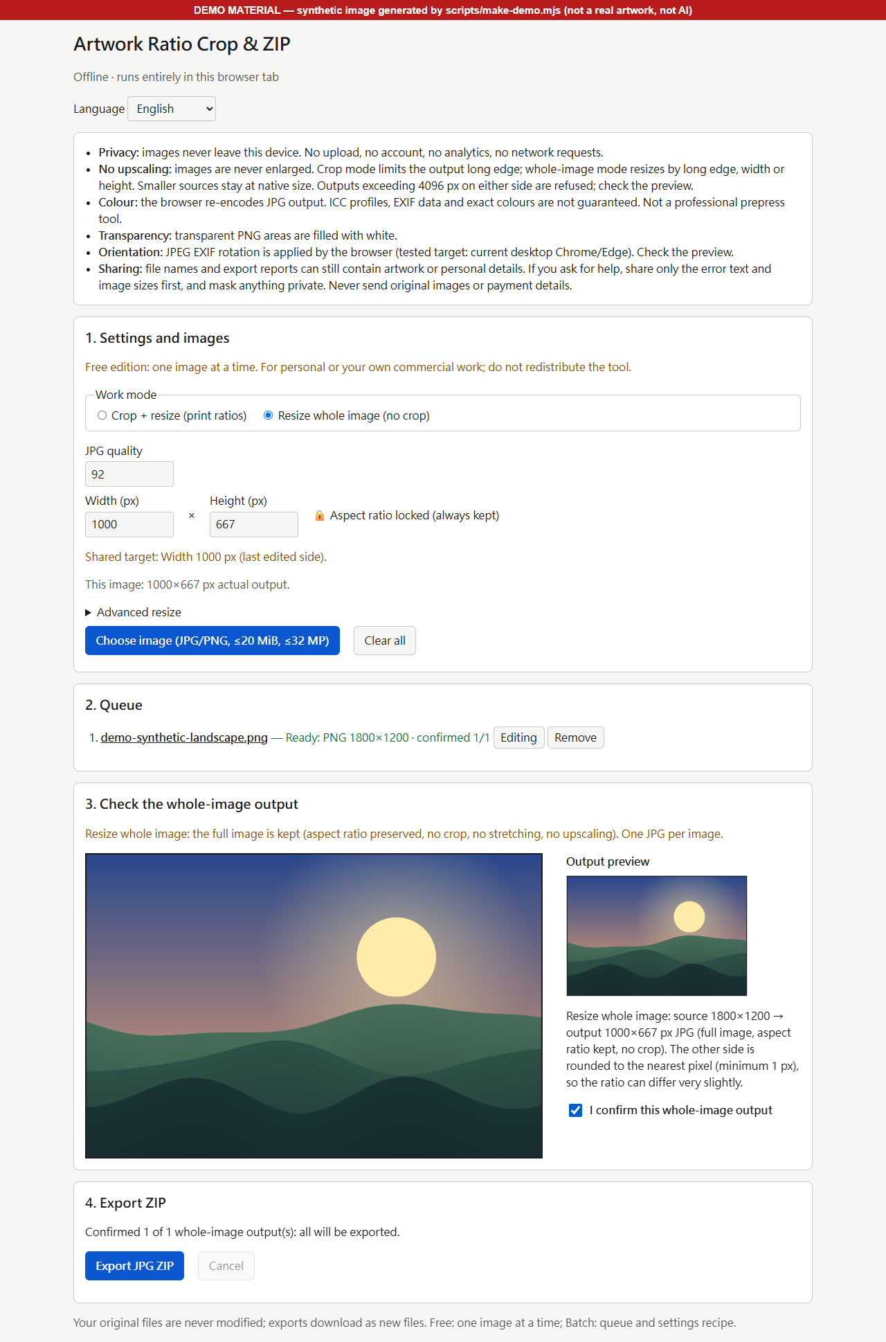 Whole-image resizing with width and height controls